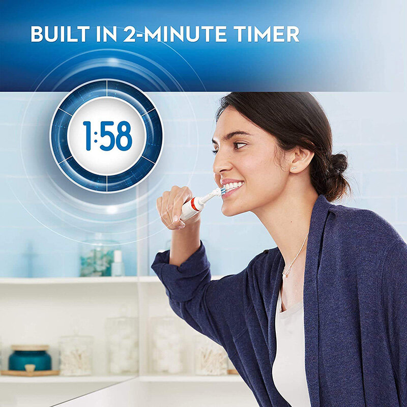 Oral B แปรงสีฟันไฟฟ้า Pro 4000 3D ทำความสะอาดฟันทุกวันมองเห็นได้เซนเซอร์วัดความดัน4โหมดการดูแลเหงือกกันน้ำ