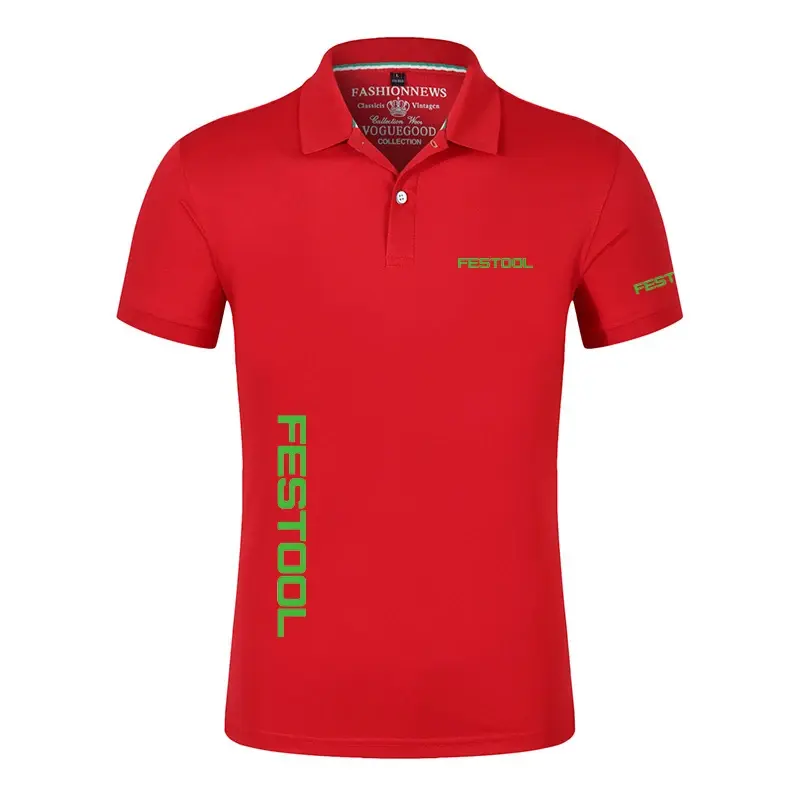 2024 Festool Tools Men's New Summer Polos Shirts Printed Short Sleeves Classic Cotton Casual Sporting Solid Color Tops T Shirts