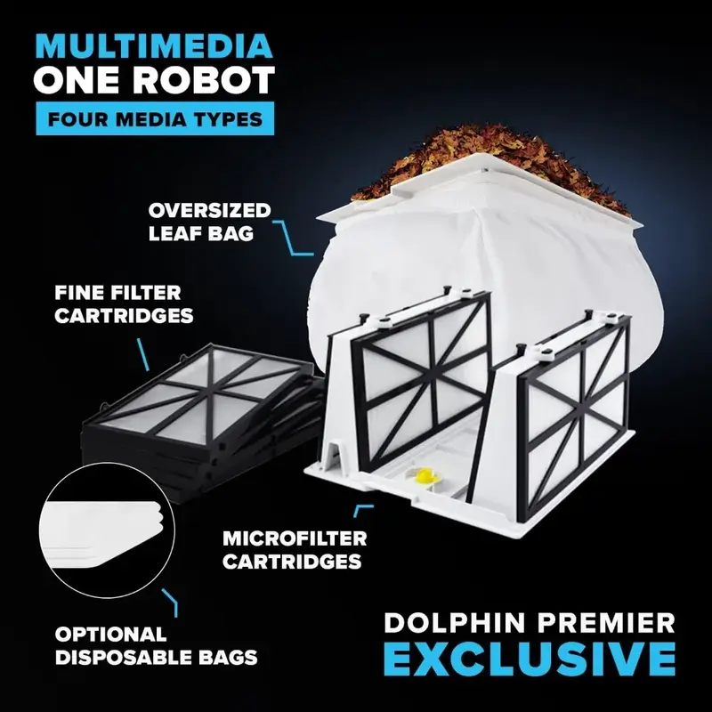 Limpador de piscinas robótico Deluxe com filtros multimídia, bolsa de folhas e ultrafinos, extragrande, modelo 2024