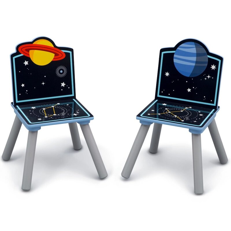 Aventuras Espaciais Infantis, Conjunto de mesa e cadeira de madeira infantil com arrumação
