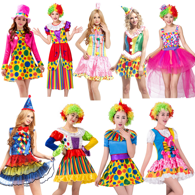 Disfraz de payaso de circo arcoíris para adultos, Joker divertido, traje de fiesta de Carnaval de cumpleaños para mujeres y niñas, ropa dulce sin peluca