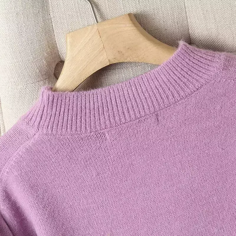 Co abbigliamento donna autunno 2023 nuova moda maglione lavorato a maglia Casual a tre colori Retro o-collo Pullover a maniche lunghe Chic Top