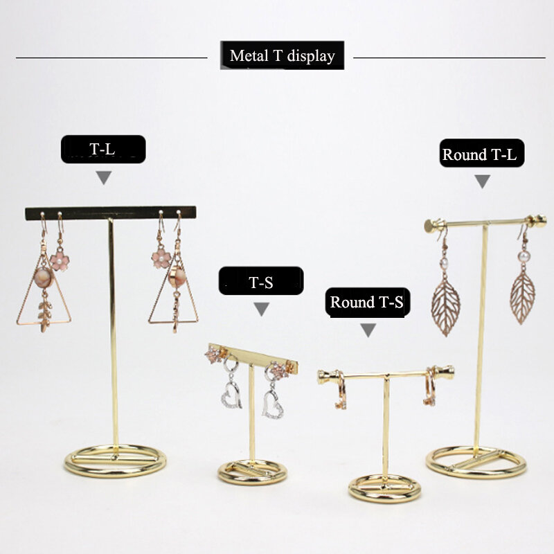 Soporte de exhibición de joyería en forma de T de oro de madera/Metal para pendientes, anillo, collar, reloj, estante de joyería, mostrador colgante, nuevo