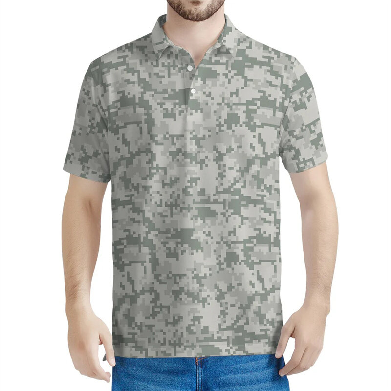 Рубашка-поло мужская с 3D-принтом, модная камуфляжная уличная спортивная уличная одежда с пуговицами, рубашка-поло свободного покроя с лацканами и короткими рукавами
