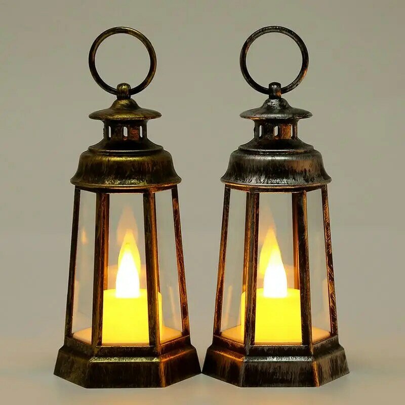 Candle Holder Lantern Decorative Candle Holders Lights LED Warm Candle Lanterns Home Decor Ornament Retro Hand-Held Candle