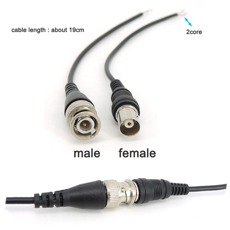 BNC męski żeński kabel ekranujący złącze wtykowe czysta miedź zworka Q9 monitorowanie sygnału koncentrycznego wideo ogon 19cm bez spawania W1