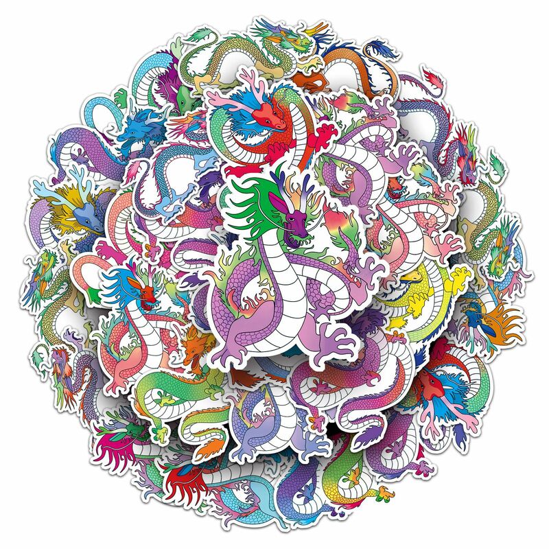 Pegatinas de grafiti de la serie dragón chino, dibujos animados de 50 piezas, adecuado para cascos de ordenador portátil, decoración de escritorio, pegatinas DIY, juguetes al por mayor