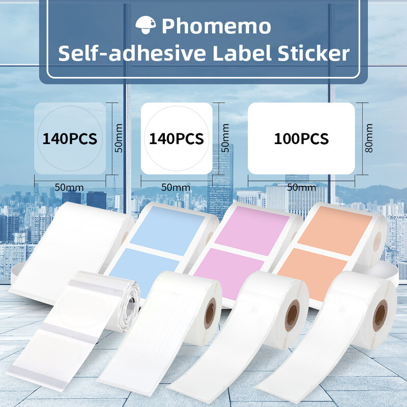 Phomemo M110/M200/M220 Kertas Termal Persegi Label Perekat Serba Guna untuk Label Kode Batang, Desain Logo DIY, Label Toples