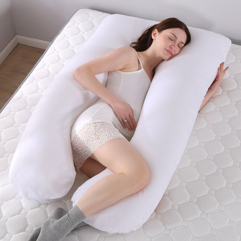 Almohada de embarazo para lactancia de cuerpo completo, almohada de maternidad en forma de U para dormir con funda de algodón extraíble, novedad de 2022