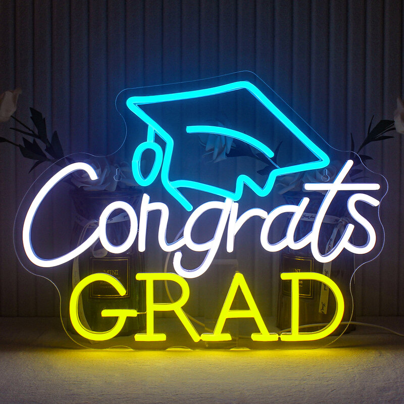 Congrats卒業式ネオンLEDサイン、学校のパーティー、卒業式の装飾、調光可能なハンギングウォールランプ、部屋の装飾、手作りのライト、2024