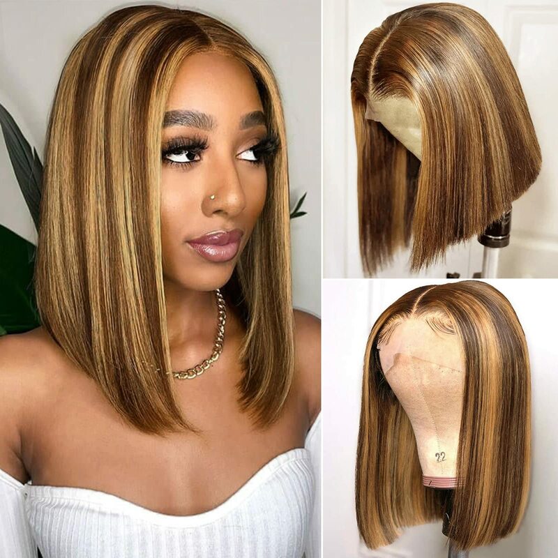 Highlight Bob Wig Lace Front Human Hair Wigs for Women Straight Hair 4/27 Color 13x4 Full Lace Frontal Highlight Wig Human Hair