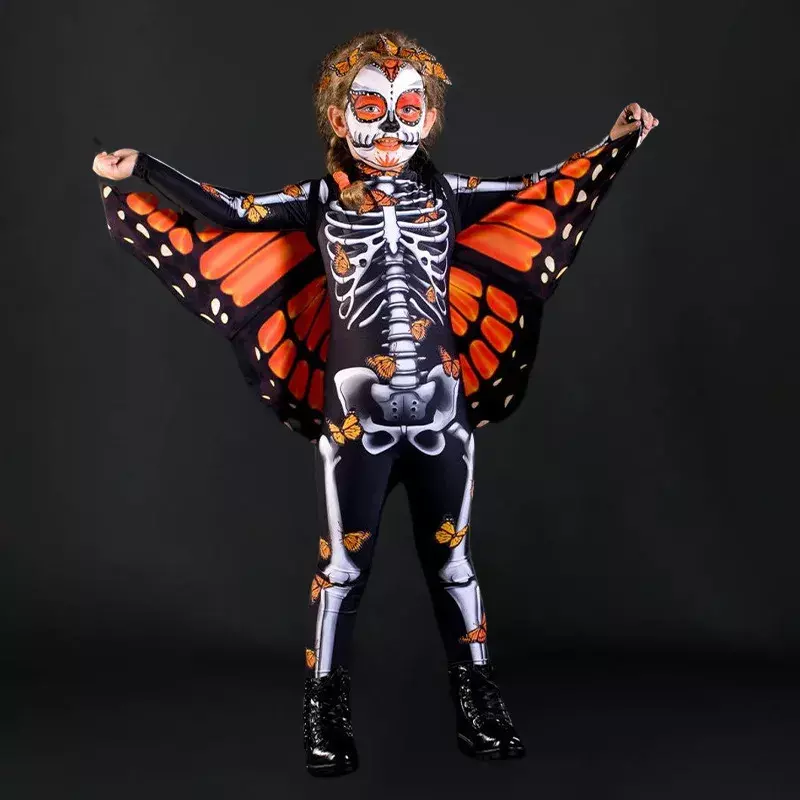 Skeleton Butterfly Cloak Sexy Women Spooky Halloween Devil Ghost Jumpsuit Party Carnival Performance Scary Costume Kid Adults