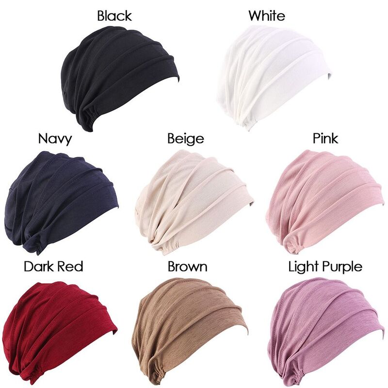 حجاب داخلي بلون سادة للنساء ، رأس ملفوف ، غطاء رأس ، قبعة ترهل ، غطاء كيميائي ، قبعة قطنية ، 8 ألوان