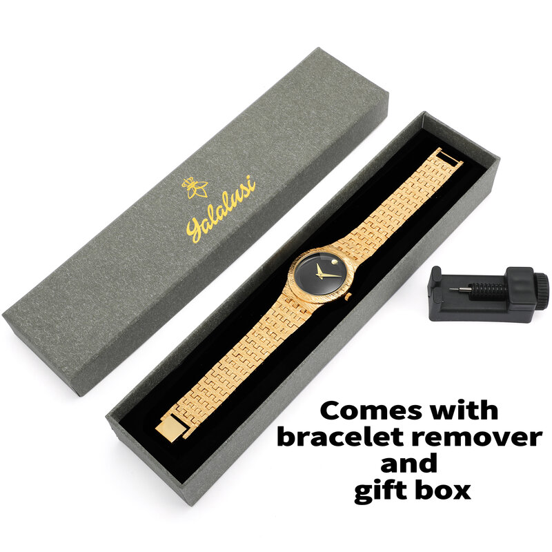 Zegarki damskie marki YaLaLuSi gorące złoto prosty styl 2024 nowe pudełko zmywacz do zegarków jonowe złocenie