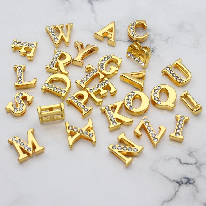 Half Crystal Slide Charms Letters For Jewelry Making Women Bracelet 8mm Alphabet A-Z Pet Collar Necklace DIY Accessories Gift