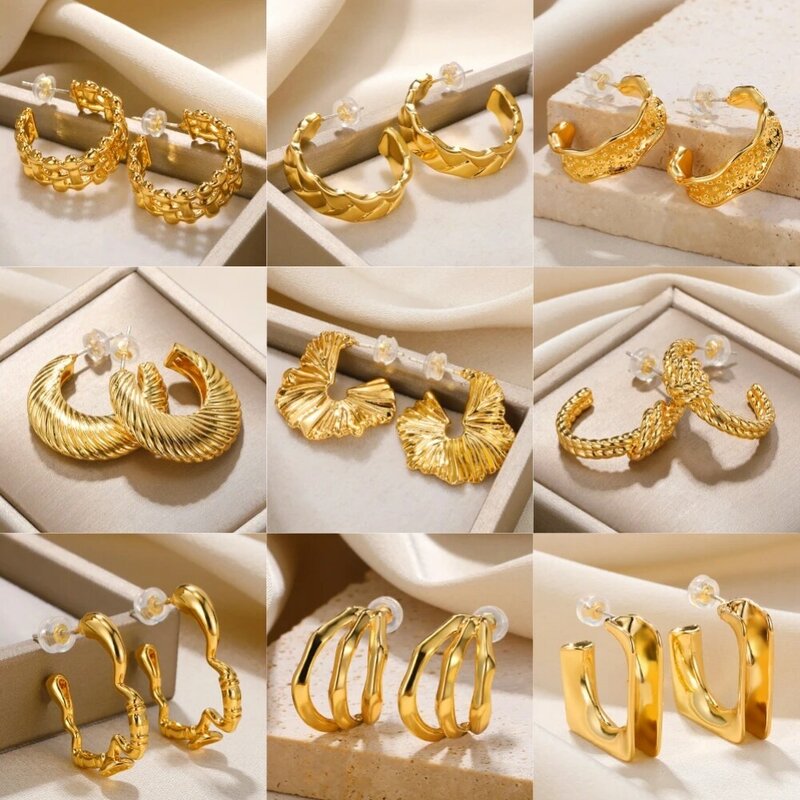女性のためのクラシックなステンレス鋼のイヤリング,シンプルなステンレス鋼のイヤリング,ゴールドカラーのイヤリング,魅力的なジュエリー,女の子へのギフト