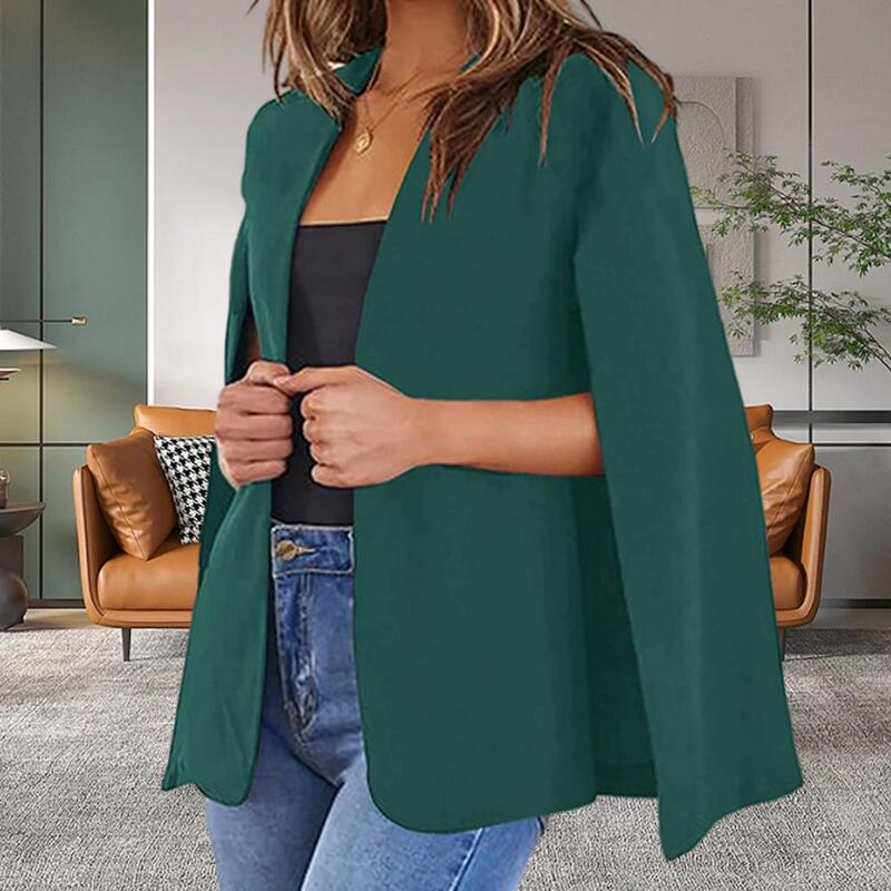 Women Business Suit Coat Elegant Collarless Cloak Suit Coat for Women Office Lady Solid Color Outerwear Tops Spring Autumn Split