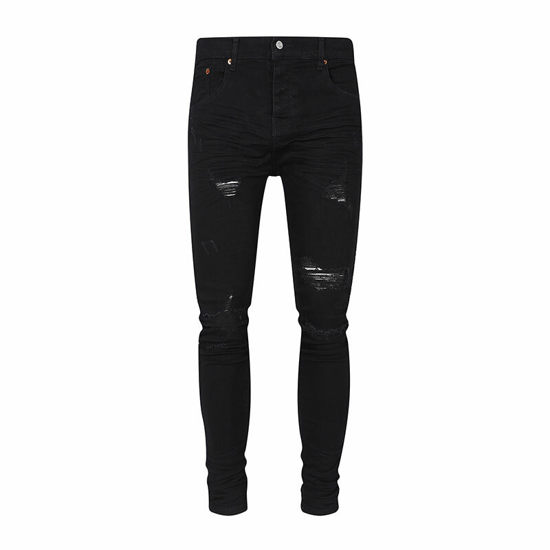 Pantalones vaqueros elásticos de estilo Hip Hop para mujer, Jeans negros lavados de estilo Retro, con agujeros y parche versátil, a la moda, novedad de diseñador