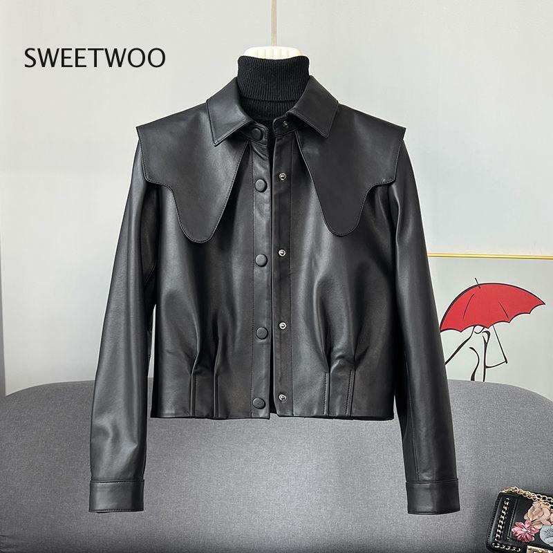 2023 Autumn Spring Pu Jacket Women New Korean Style Long Sleeve Small Black Short Top Fashion Leather Coat Woman Jacket