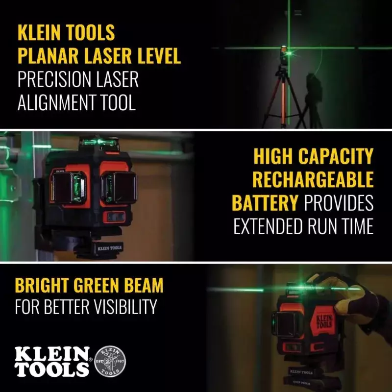 Klein Self-Nivelamento Nível Laser, Verde 3x360-Deg aviões, bateria recarregável, montagem magnética, Laser Classe II, 93PLL