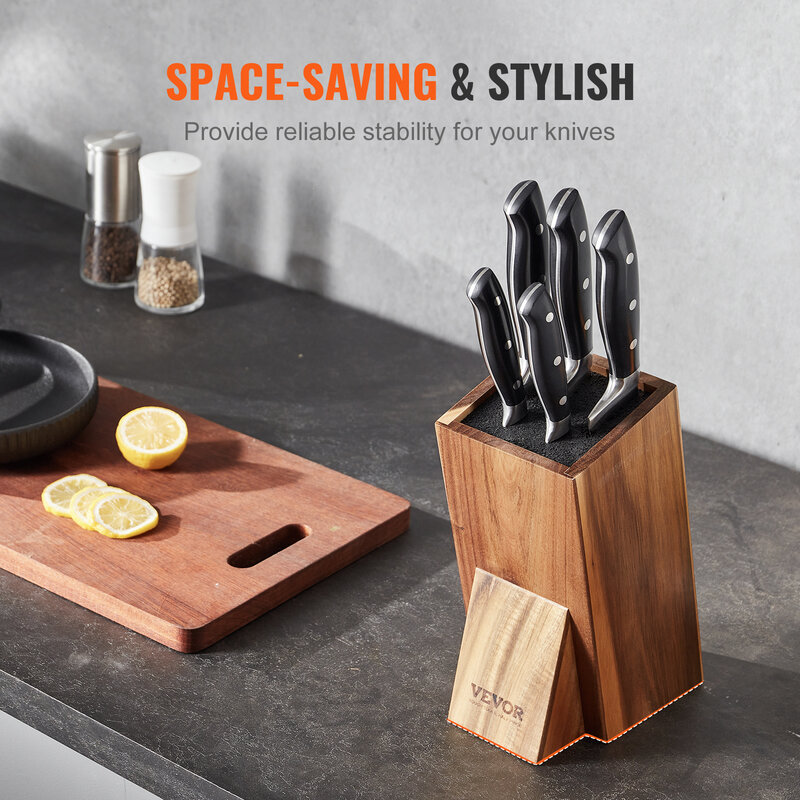 VEVOR Universal Knife Holder, Acacia Wood Knife Block Without Knives, One/Two-Tier Knife Storage Stand, Knife Rack for Kitchen