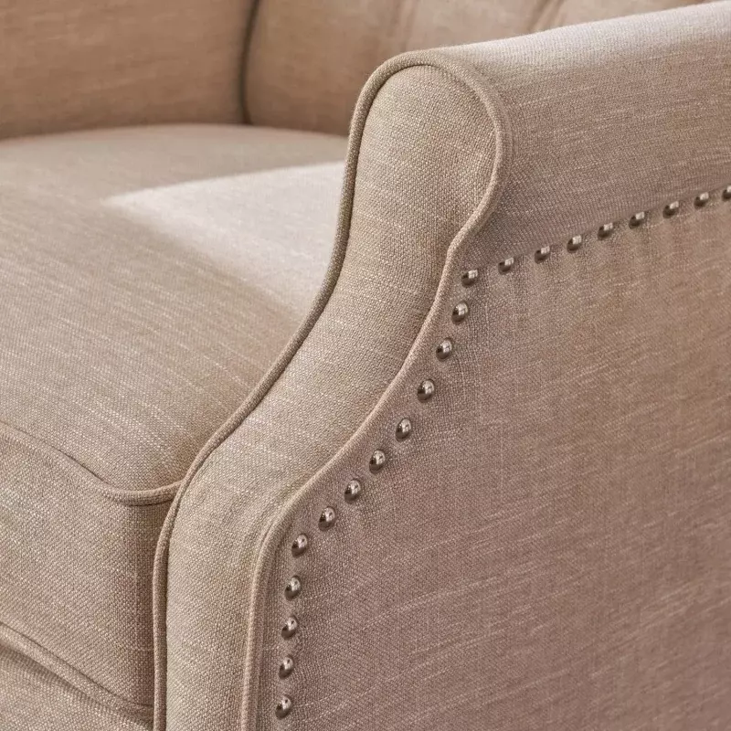Cashmere cavaleiro-Vintage tecido adornado reclinável, Elizabeth Studio, luz bege leitura poltrona
