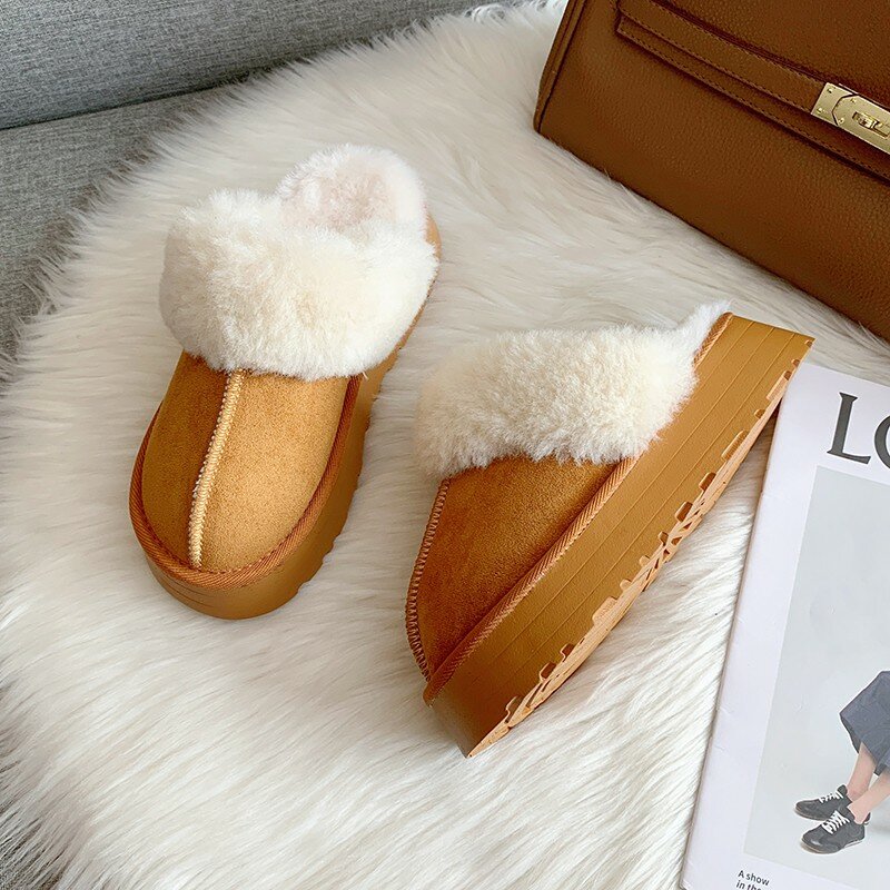 Pantofole in pelliccia donna sandali invernali in peluche di lusso Slip on Platform Slides scarpe da casa in cotone firmate con suola spessa femminile