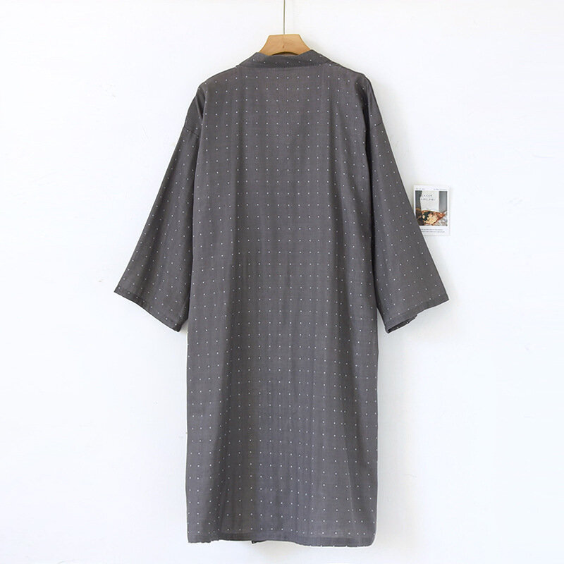 Spring and Autumn Color Woven Pure Cotton Tie Up Kimono Pajamas for Men's Thin and Enlarged Bathrobes Home Clothes Pajamas