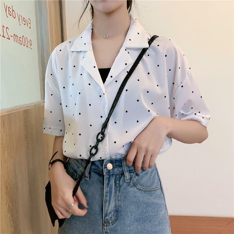 قميص بزهور هونغ كونغ بأكمام قصيرة للنساء ، ريترو فضفاض مناسب ، متعدد الاستخدامات للتنحيف ، تصميم أجنبي ، الربيع والصيف ، جديد