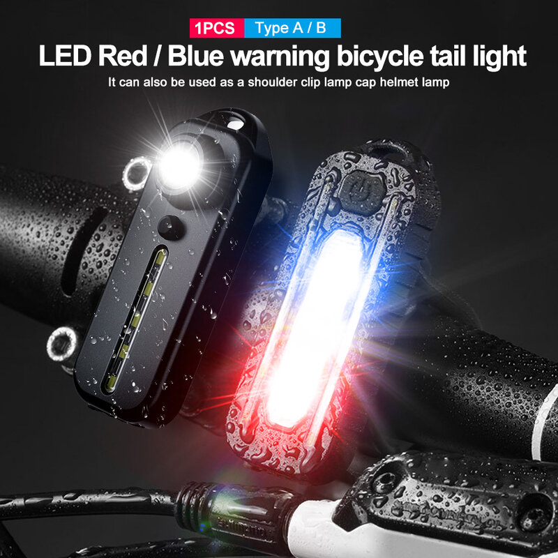 LED自転車テールライト,USB充電器,防水,赤と青のライト,バックライト