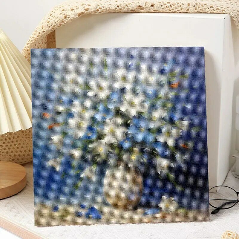 GATYZTORY-لوحة ماسية ، مثقاب كامل ، زهور مربعة ، غرزة متقاطعة ، بيع تطريز ، زهرة زرقاء ، صور أحجار الراين ، 5D