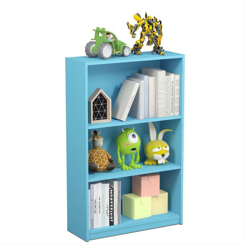 Furinno 3 JAYA-Bibliothèque simple à 3 niveaux pour la maison, étagère réglable, bleu clair