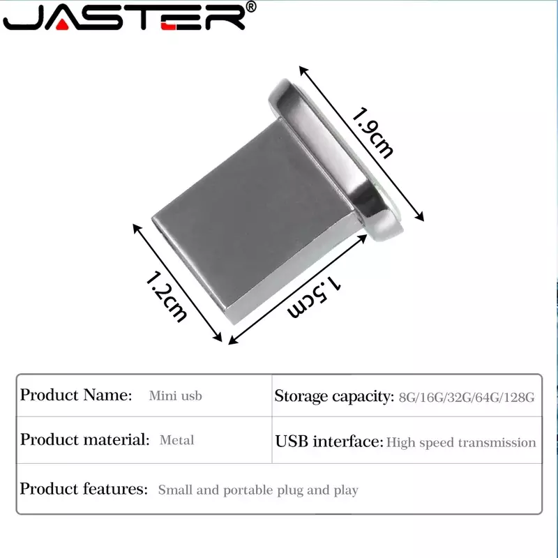 JASTER-High Speed Memory Stick, Mini Pen Drive Botão de Metal, Pendrive à prova d'água, Prata Armazenamento Externo, 64GB, 32GB