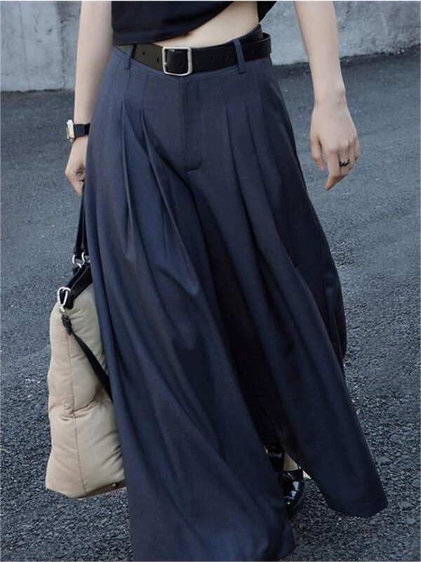 HOUZHOU-Calça feminina de saia de grandes dimensões, calça folgada vintage, moda coreana, calça Harajuku, elegante, japonesa, senhoras do escritório