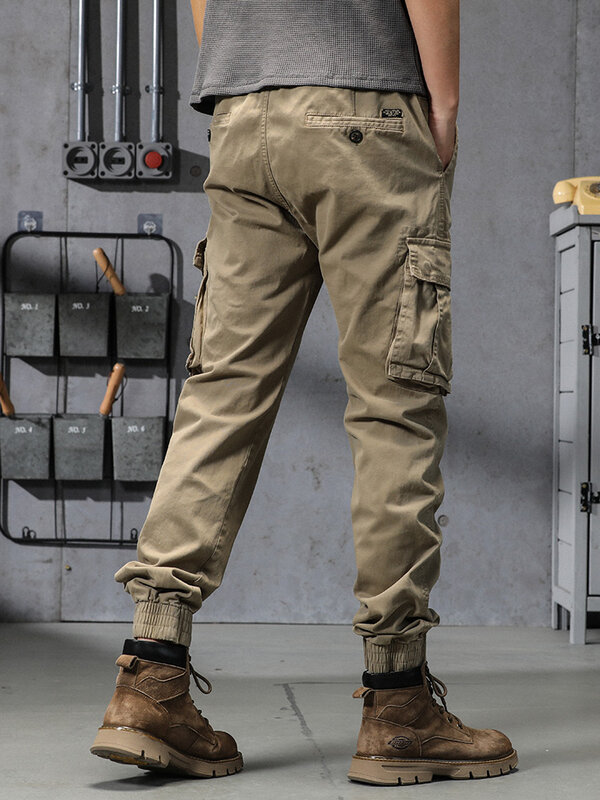 Primavera verão calças de carga de algodão masculino multi-bolsos militar do exército magro ajuste joggers workwear casual algodão calças táticas