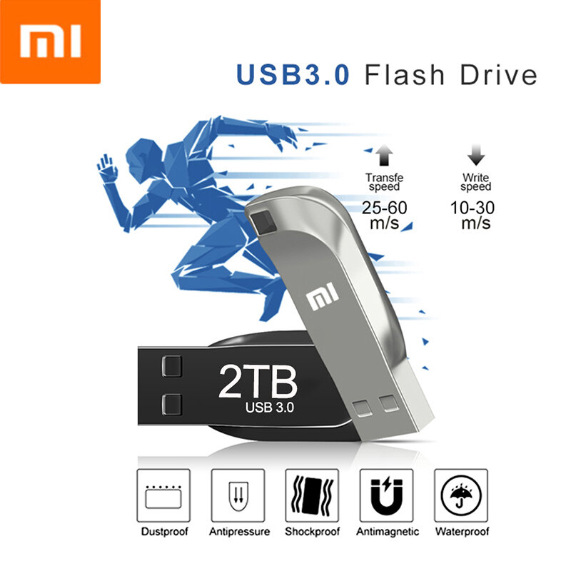 Xiaomi-Pen Drive Original de Grande Capacidade, USB 3.0 Flash Metal Drive, Armazenamento de Transferência de Alta Velocidade, Disco U de Memória Impermeável, 1TB, 2 TB