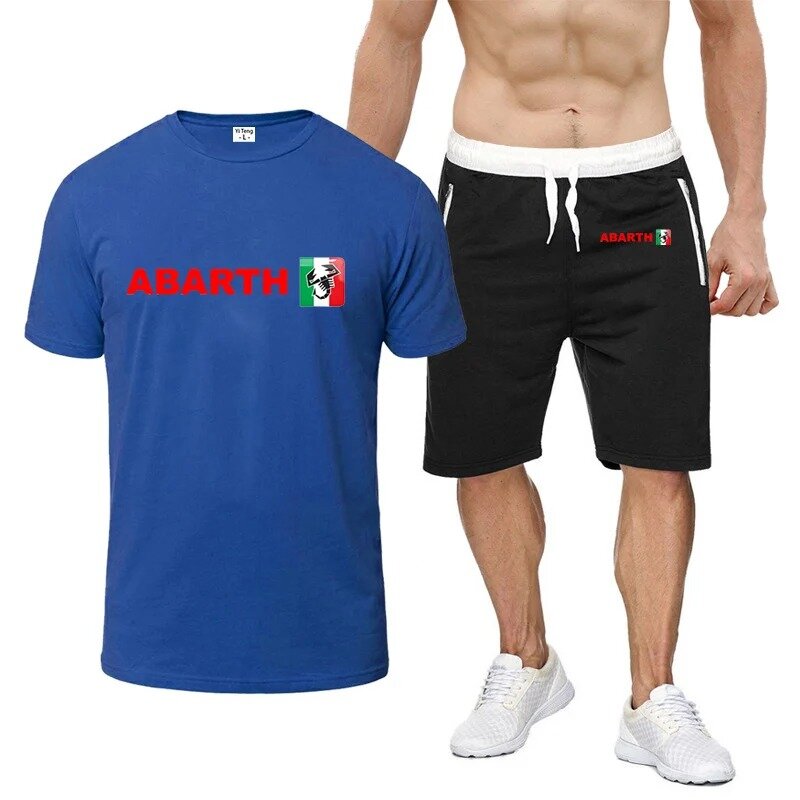 2024 uomini marca estate Abarth confortevole moda Casual t-shirt + pantalone corto stampa nuovo Set a maniche corte a otto colori