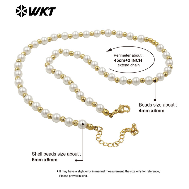 WT-JFN21 WKT 18 pouces de long 6mm coquille artificielle perle espace perles main brin collier en véritable or plaqué 10 pièces