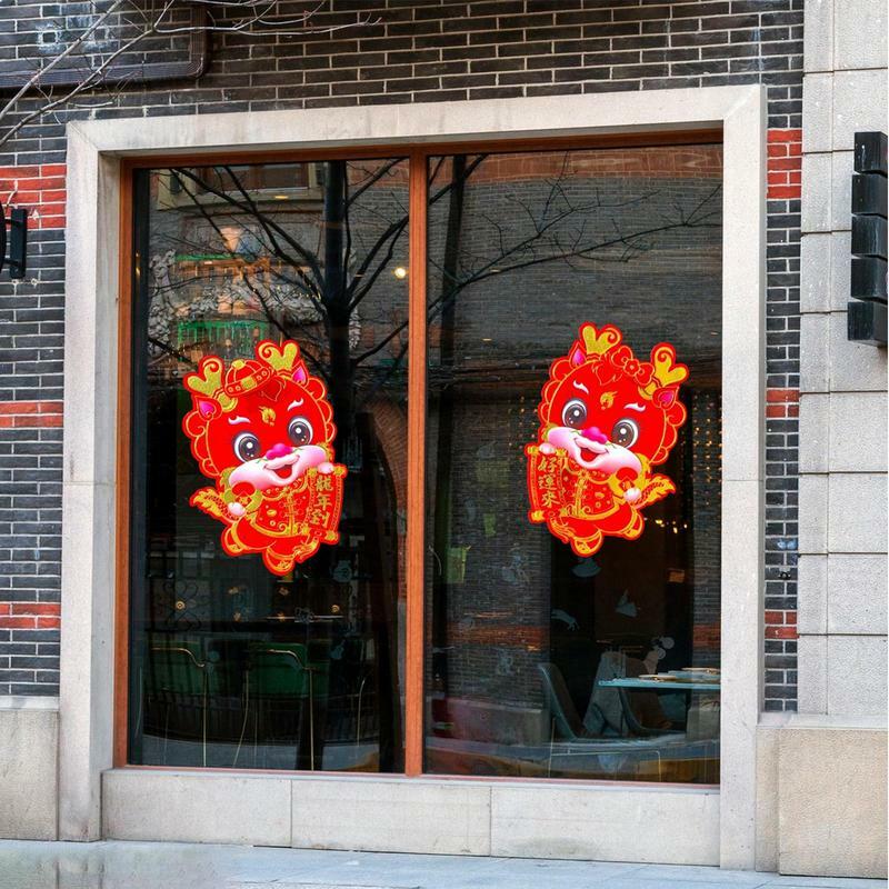 Pegatina de ventana de puerta de dragón de dibujos animados 3D, pegatinas de puerta de dragón de dibujos animados, decoración de fiesta de año nuevo chino