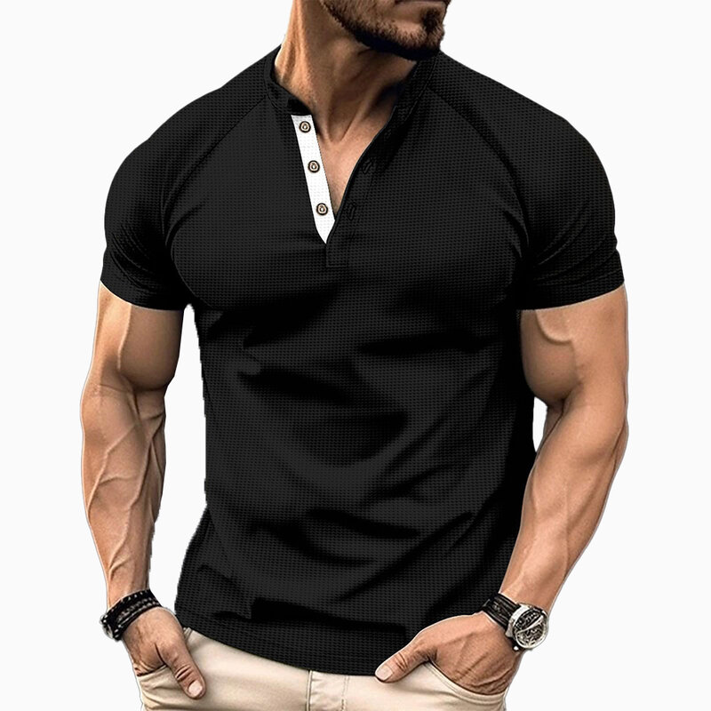 Camiseta de manga corta con botones y cuello en V, camisa informal ligera de alta calidad, novedad