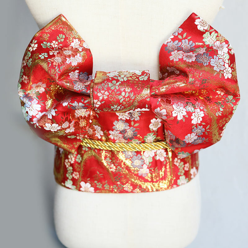 여성 기모노 오비 꽃 프린트 하이 엔드 보우 매듭 허리띠 일본식 유카타 허리 벨트 코스프레 액세서리