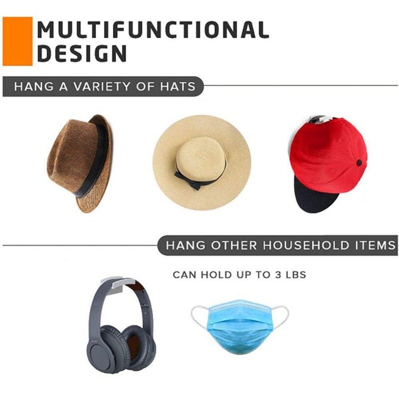 5pcs Hat Holder Sticky Wall Mount Hook for Baseball Cap Casual Hat Storage Box No Drilling Paste Portable Door Closet Hanger