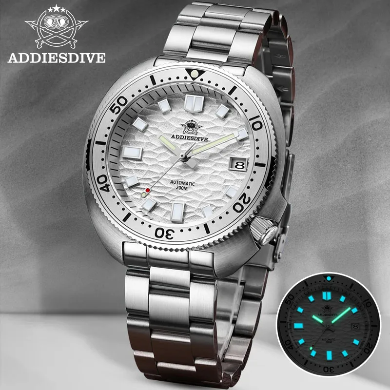 Addiesdive นาฬิกาข้อมือผู้ชายธุรกิจแซฟไฟร์ NH35นาฬิกากลไกอัตโนมัติ, 200ม. กันน้ำสายรัดข้อมือสแตนเลส