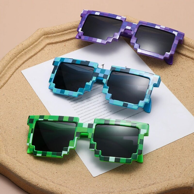 Gafas de sol divertidas para niños, lentes cuadradas de mosaico de píxeles, Cosplay, juego de acción, regalo para niños