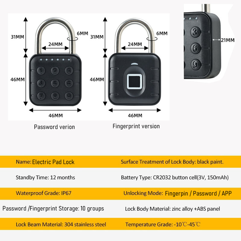 전자 잠금 투야 블루투스 지문 자물쇠, 디지털 수하물 잠금 앱, 임시 비밀번호, 원격 IP67 감압 장난감