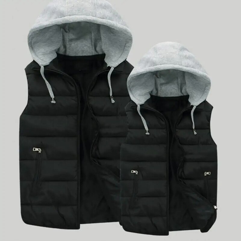 Winter Warm Vest Waterproof Men's Hooded Winter Vest with Zipper Closure for Cold Sleeveless Casual Jacket for Autumn Warm