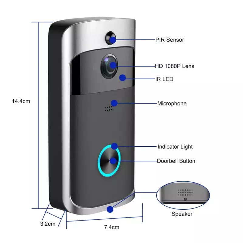 720P HD inteligentny domowy bezprzewodowy wideodomofon bezpieczeństwa wizjer wbudowaną kamerą wi-fi i noktowizor oraz zasilanie bateryjne dzwonek do domu
