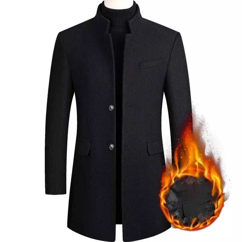 Бренд BROWON, деловой Повседневный Тренч, мужское однотонное зимнее пальто в китайском стиле, 2024, осенне-зимнее шерстяное пальто для мужчин