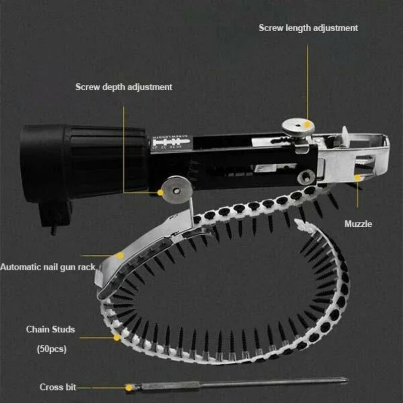 Automatic Nail Feeder Kit With 50PCS Chain Studs Automatic Nail Gun Chain Screw Gun Gypsum Board Tools