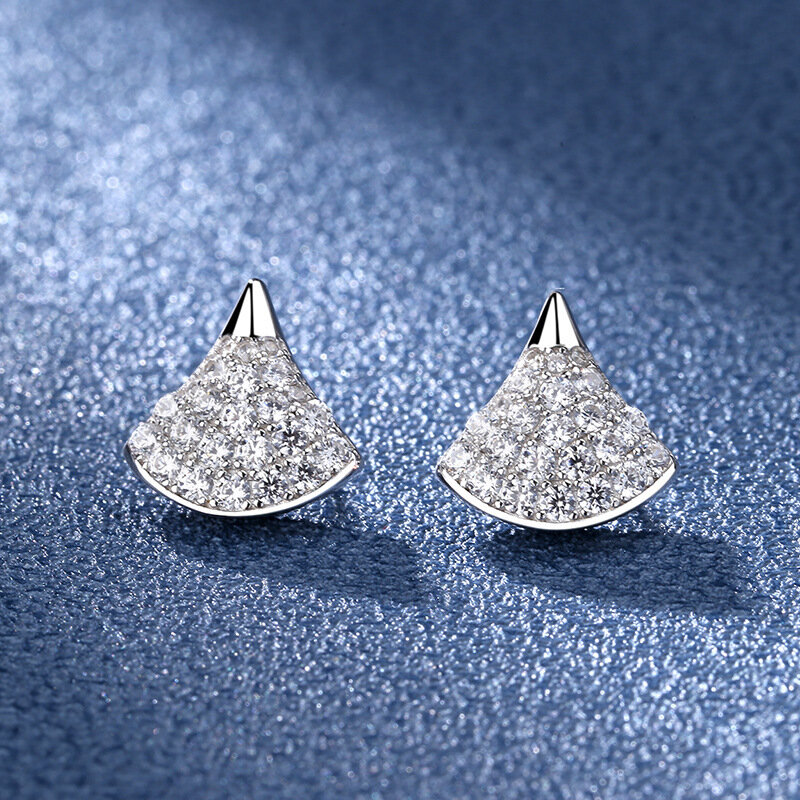 Luxury Fashion High Quality S925 Silver Platinum PT950 Moissanite Diamond Fanshape Skirt Earrings For Women Jewelry Gift